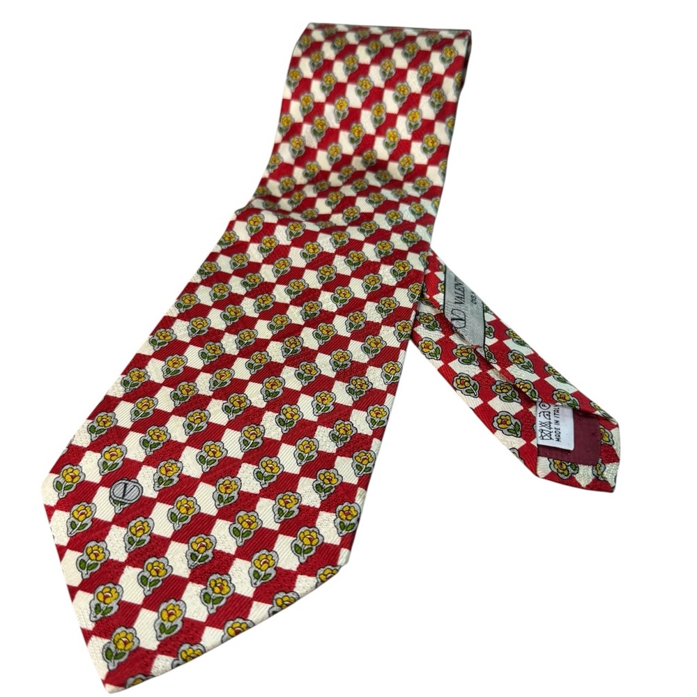 Valentino Red and Cream Floral Pattern Tie - Picture 1 of 3